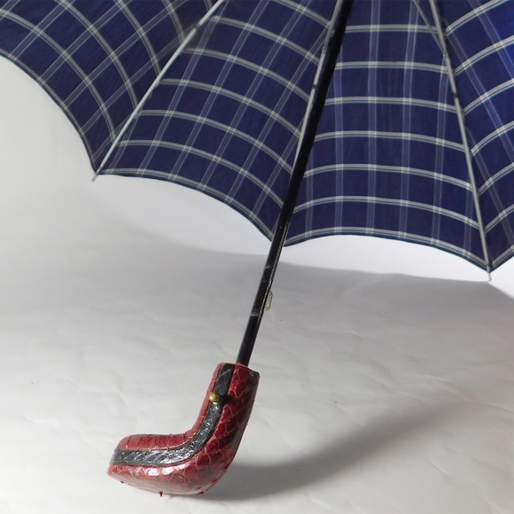 Vintage Red Snakeskin Handle and Blue Parasol Umbrella - Picture 1 of 6